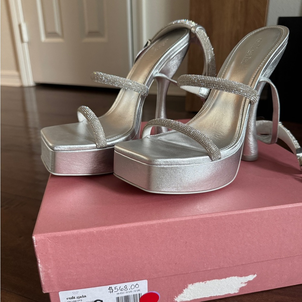 cult gaia Silver Crystal-Strap Platform Heels